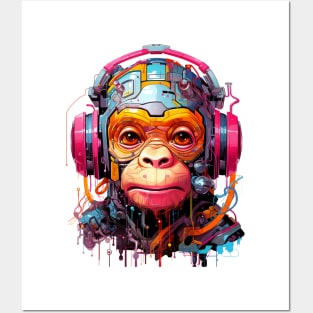 Cartoon monkey robot. T-Shirt, Sticker. Posters and Art